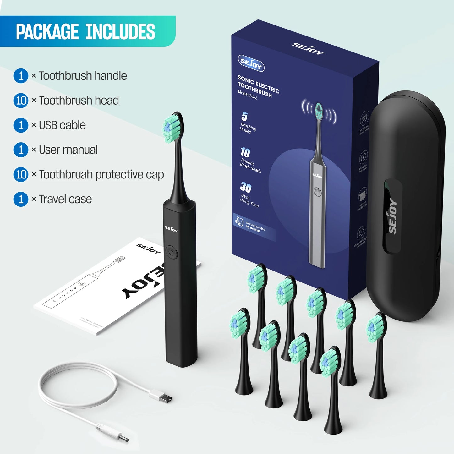 Rechargeable Electric Toothbrush - 5 Modes, by Sejoy