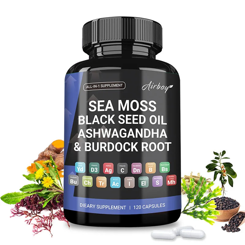 Sea Moss, Black Seed Oil, Ashwagandha and Burdock Root Capsules
