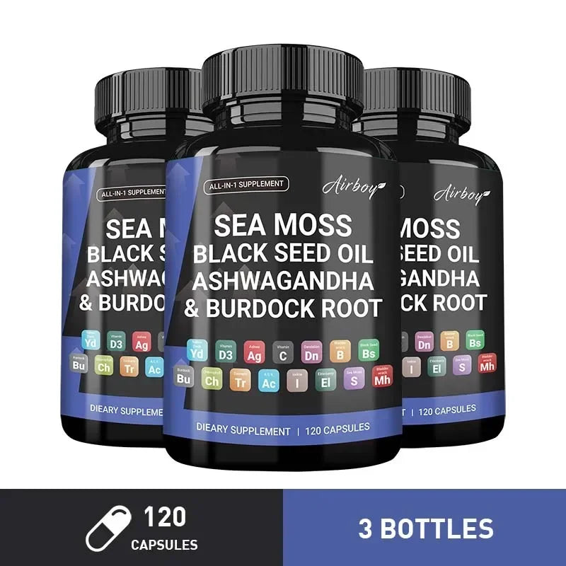 Sea Moss, Black Seed Oil, Ashwagandha and Burdock Root Capsules