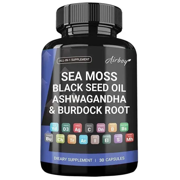 Sea Moss, Black Seed Oil, Ashwagandha and Burdock Root Capsules