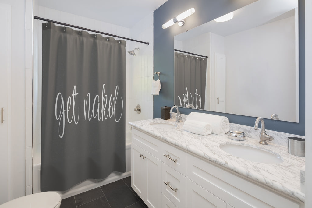 Get Naked Shower Curtain | Funny Bathroom Decor | Modern Shower Curtain | Bathroom Accessory | Washroom Decor | 71 x 74 in.