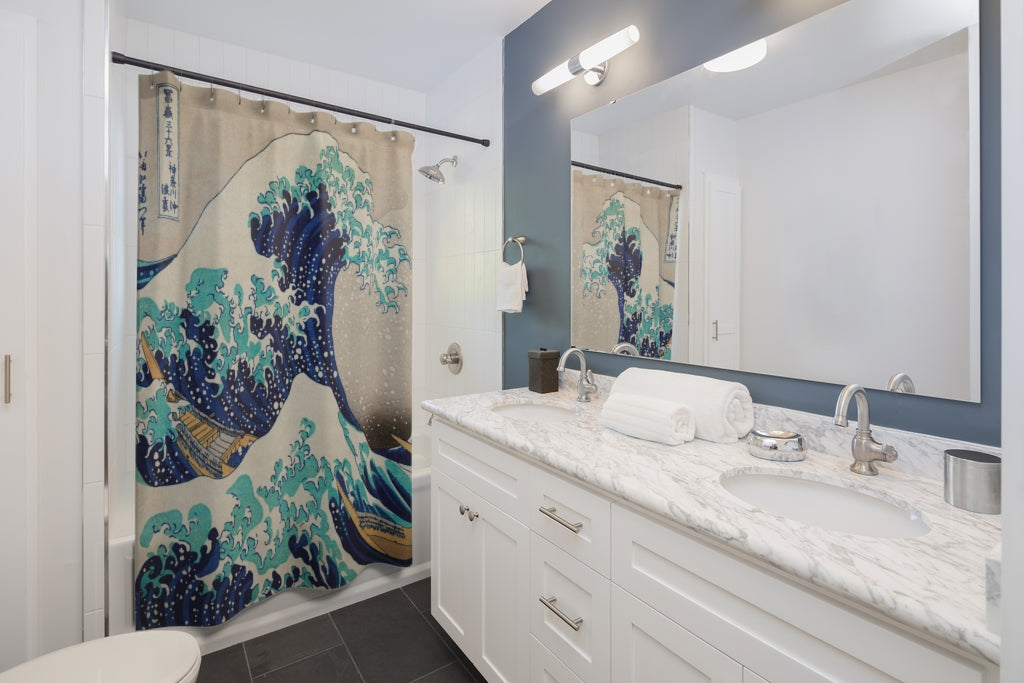 Extreme Waves Shower Curtain | Japanese Art | Boho | Unique Gift Ideas | Shower Decor | Bathroom Decor | Bath Curtain | 74x71 Inches