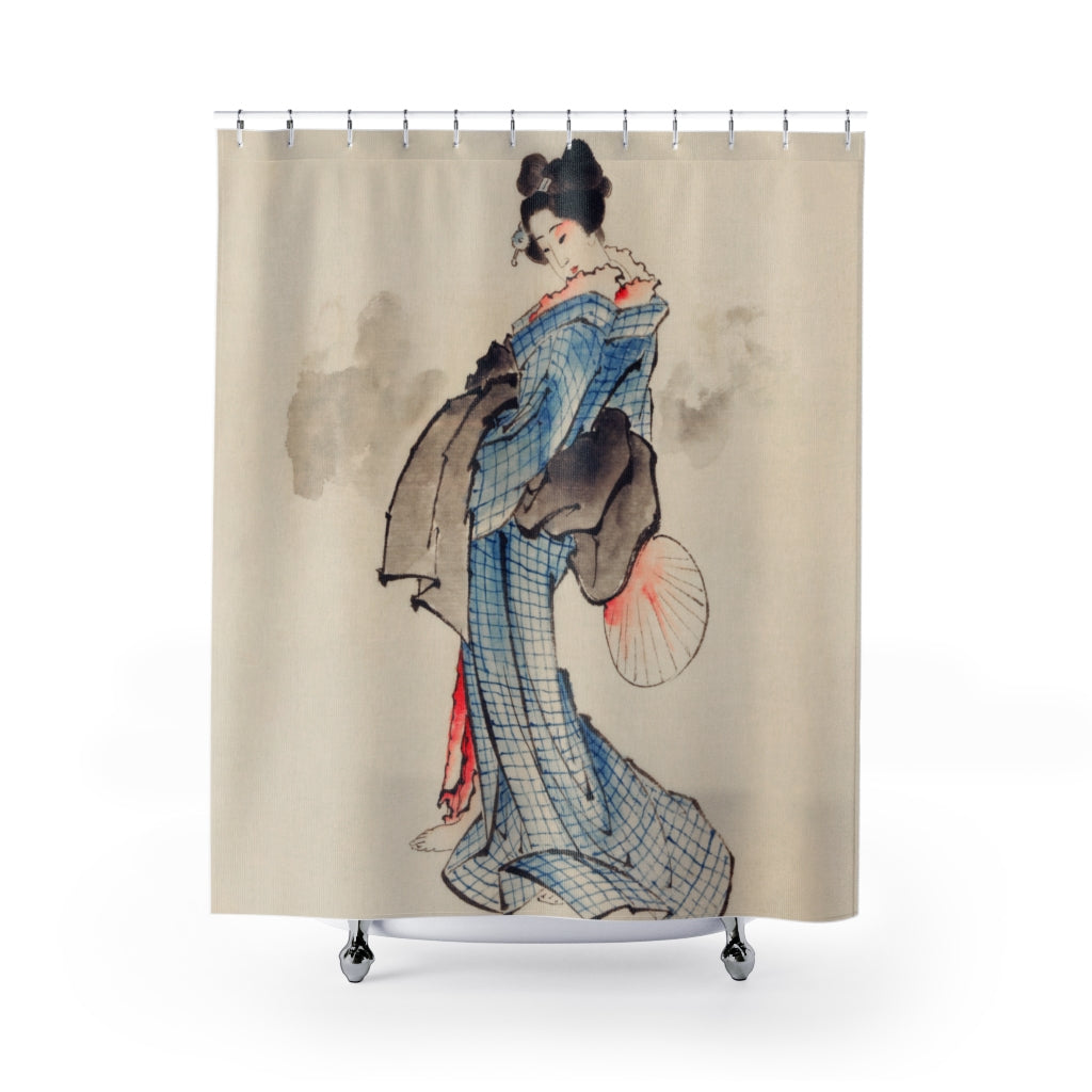 Japanese Woman Wearing A Kimono Shower Curtain | Japanese Art | Boho | Shower Decor | Bathroom Decor | Bath Curtain | 74x71 Inches