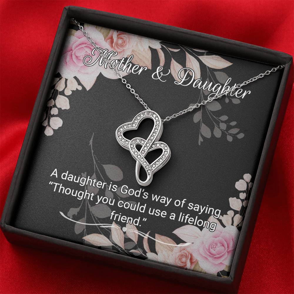 Daughter Gift From Mom Necklace | 18"-22" Double Heart Pendant Daughter Gift