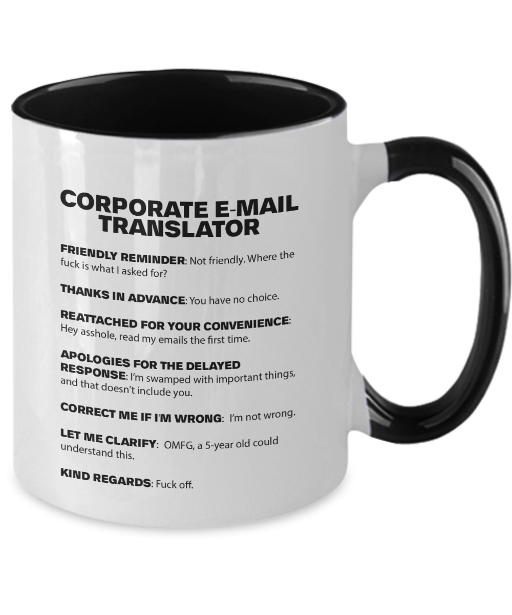 Corporate Email Translator Mug | Funny Work Mug | Co-Worker Gift | 11oz