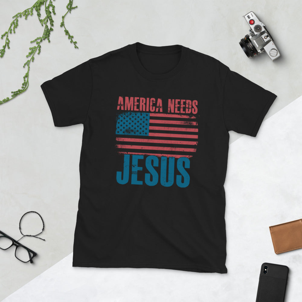 America Needs Jesus Short-Sleeve Unisex T-Shirt