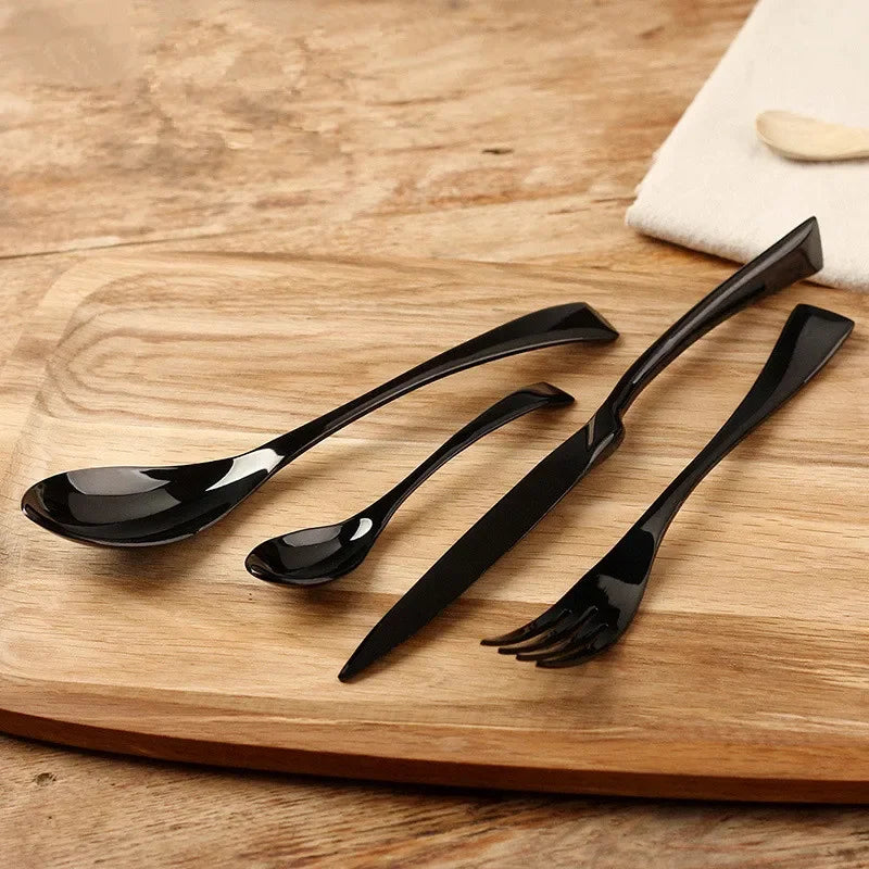 Jet Black Stainless Steel Cutlery Set - 5PCS Reusable Dinnerware