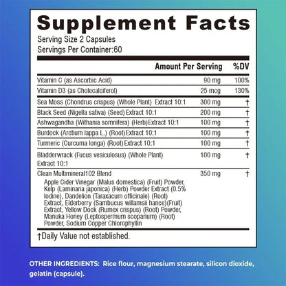 Sea Moss, Black Seed Oil, Ashwagandha and Burdock Root Capsules