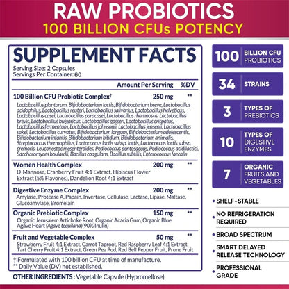 Women's RAW Probiotic and Prebiotic (100 Billion CFU)