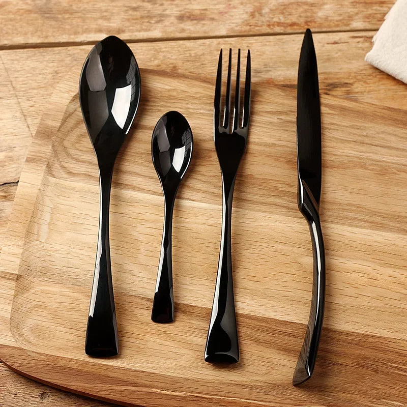 Jet Black Stainless Steel Cutlery Set - 5PCS Reusable Dinnerware