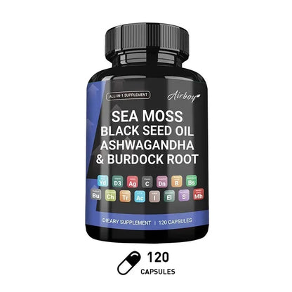 Sea Moss, Black Seed Oil, Ashwagandha and Burdock Root Capsules