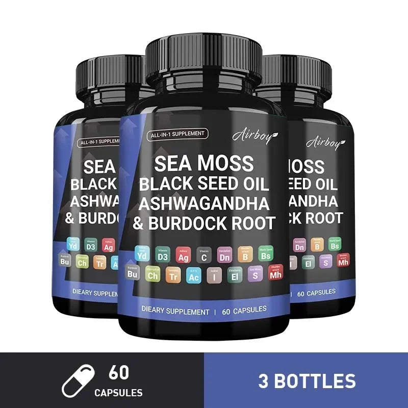 Sea Moss, Black Seed Oil, Ashwagandha and Burdock Root Capsules