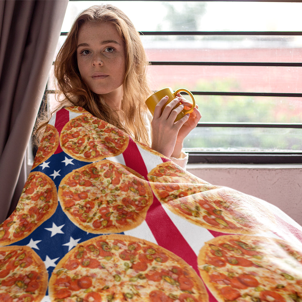 The Original American Flag Pizza Blanket | Sherpa Fleece | 50"x60"