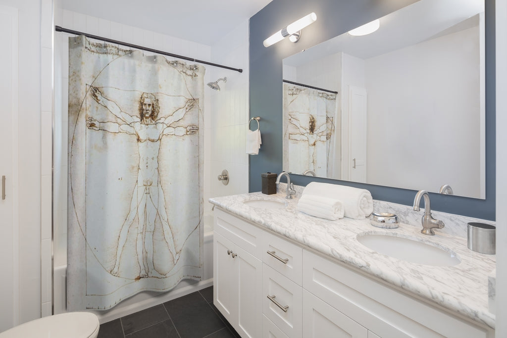 Leonardo da Vinci Vetruvian Man Shower Curtain | Shower Decor | Bathroom Decor | Bath Curtain | 74x71 Inches