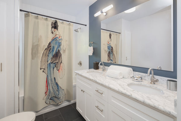 Japanese Woman Wearing A Kimono Shower Curtain | Japanese Art | Boho | Shower Decor | Bathroom Decor | Bath Curtain | 74x71 Inches