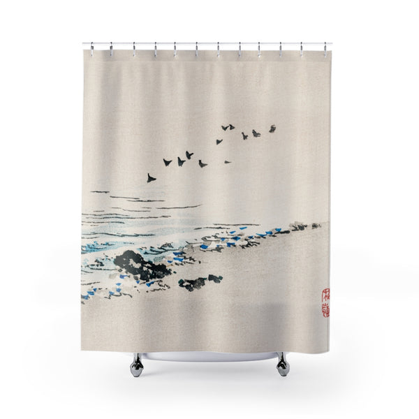 Japanese Beach Scenery Shower Curtain | Japanese Art | Boho | Unique Gift Idea | Shower Decor | Bathroom Decor | Bath Curtain | 74x71 Inches