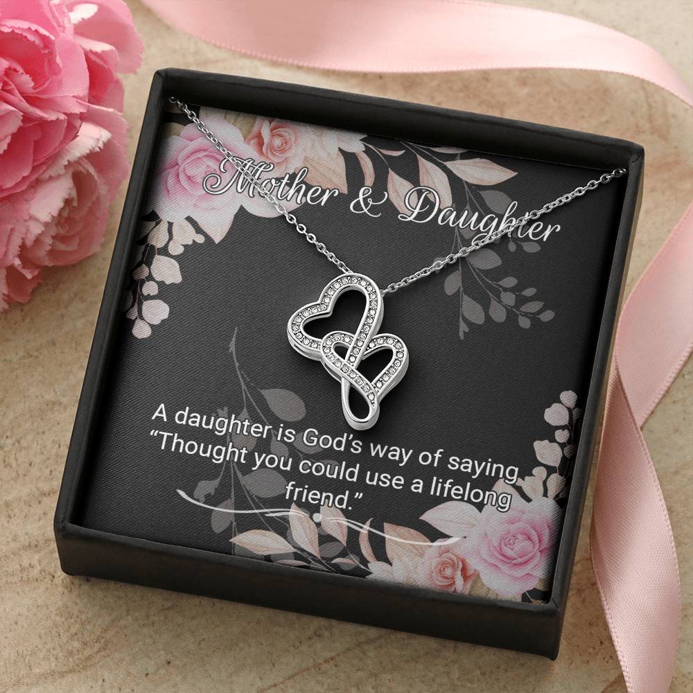 Daughter Gift From Mom Necklace | 18"-22" Double Heart Pendant Daughter Gift