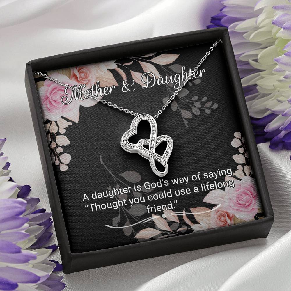 Daughter Gift From Mom Necklace | 18"-22" Double Heart Pendant Daughter Gift