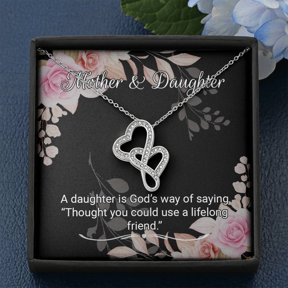 Daughter Gift From Mom Necklace | 18"-22" Double Heart Pendant Daughter Gift