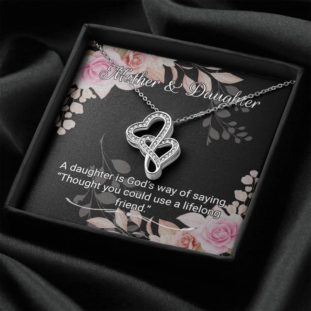 Daughter Gift From Mom Necklace | 18"-22" Double Heart Pendant Daughter Gift