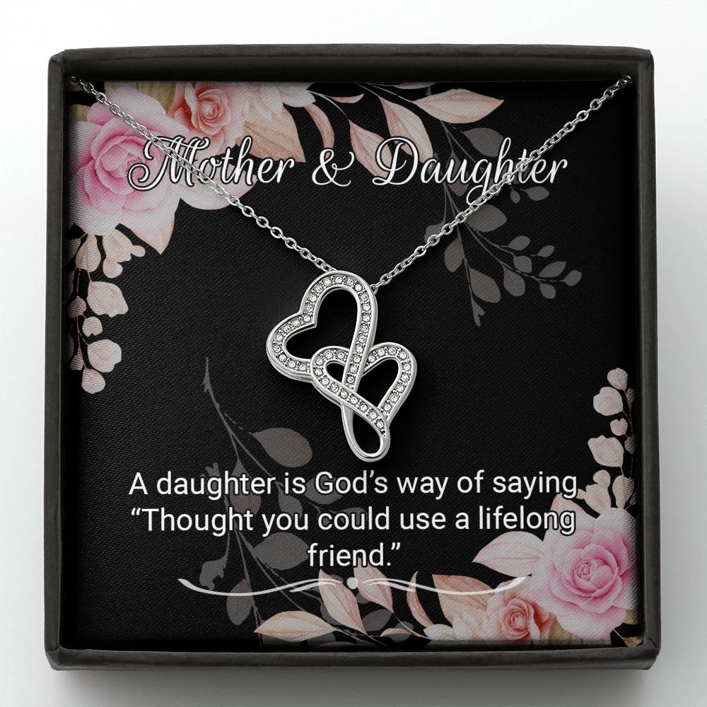 Daughter Gift From Mom Necklace | 18"-22" Double Heart Pendant Daughter Gift