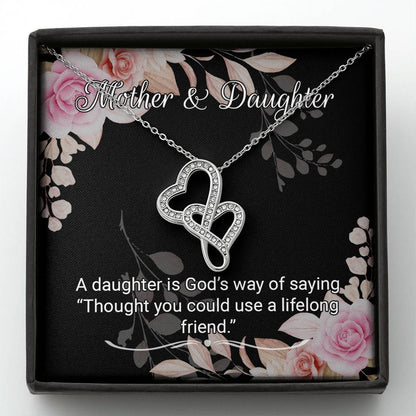 Daughter Gift From Mom Necklace | 18"-22" Double Heart Pendant Daughter Gift
