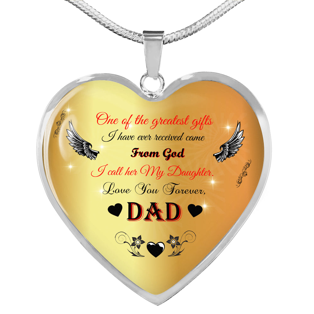 Daughter Gift From Dad Necklace | 18"-22" Heart Pendant Daughter Gift From Father