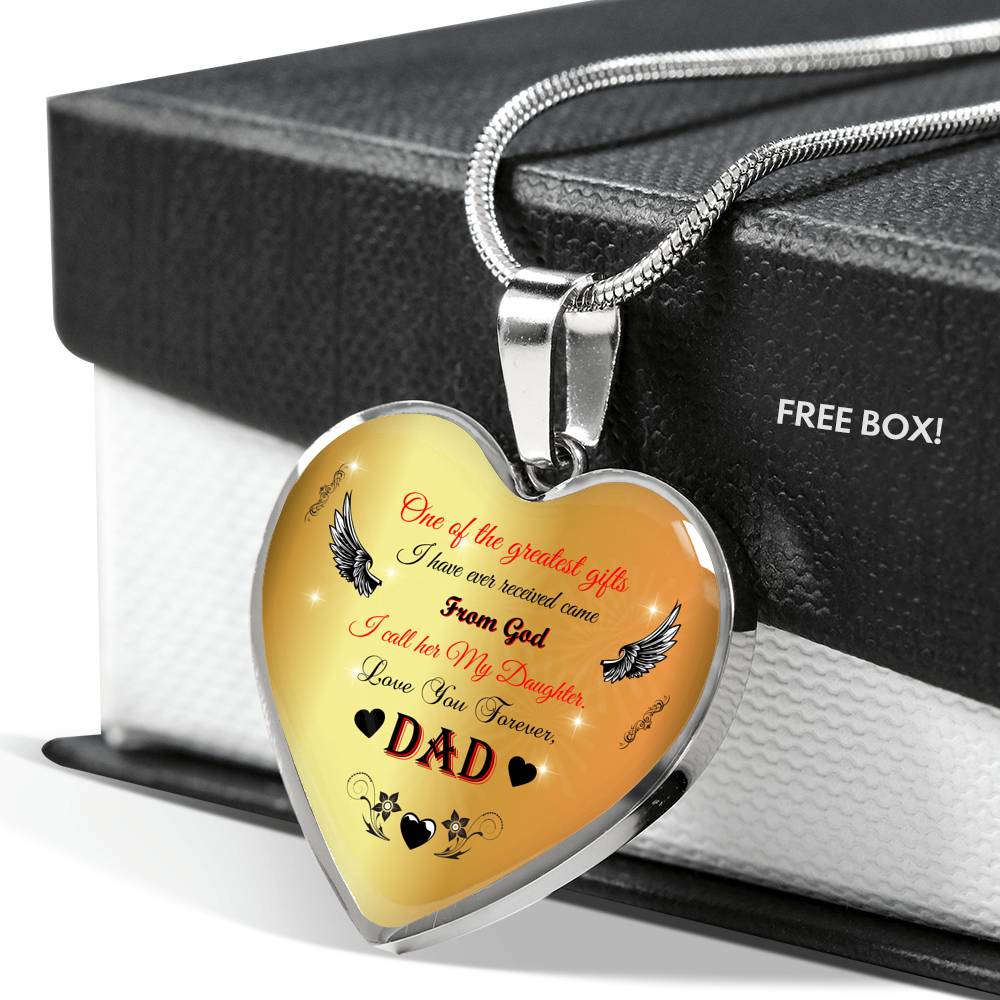 Daughter Gift From Dad Necklace | 18"-22" Heart Pendant Daughter Gift From Father