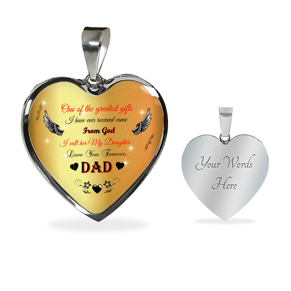 Daughter Gift From Dad Necklace | 18"-22" Heart Pendant Daughter Gift From Father