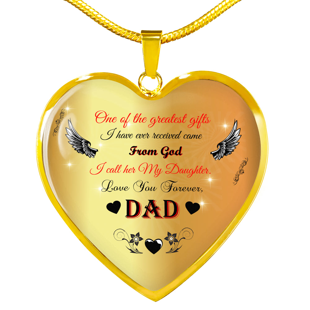 Daughter Gift From Dad Necklace | 18"-22" Heart Pendant Daughter Gift From Father