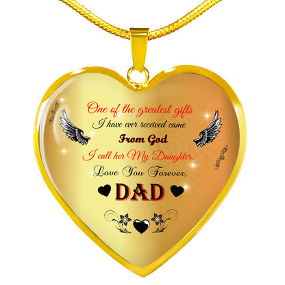 Daughter Gift From Dad Necklace | 18"-22" Heart Pendant Daughter Gift From Father