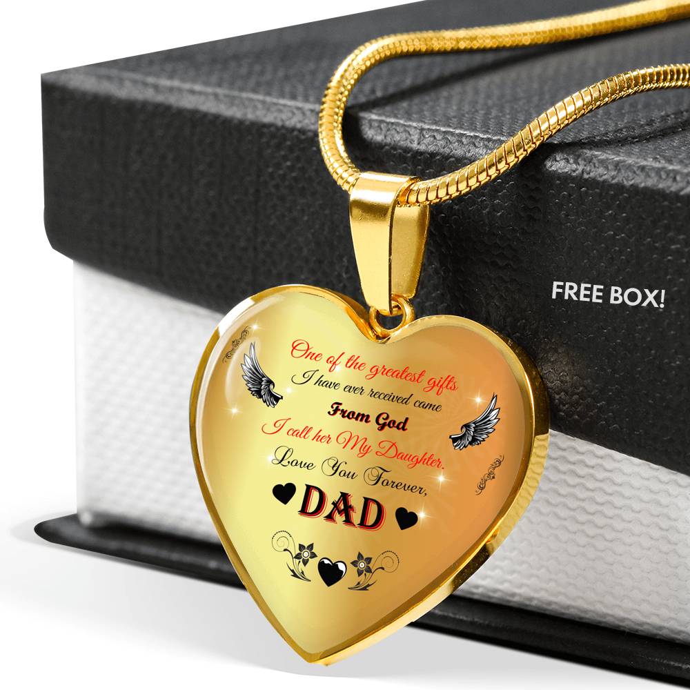 Daughter Gift From Dad Necklace | 18"-22" Heart Pendant Daughter Gift From Father