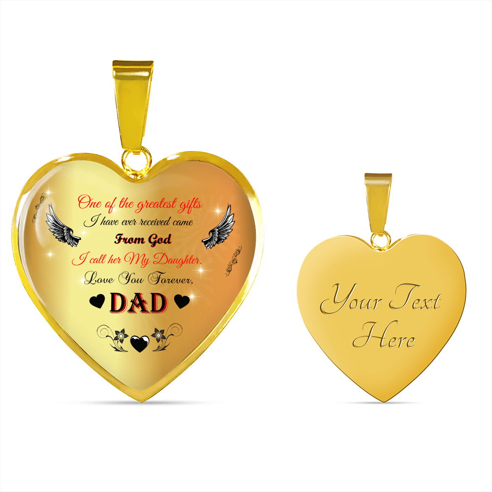 Daughter Gift From Dad Necklace | 18"-22" Heart Pendant Daughter Gift From Father