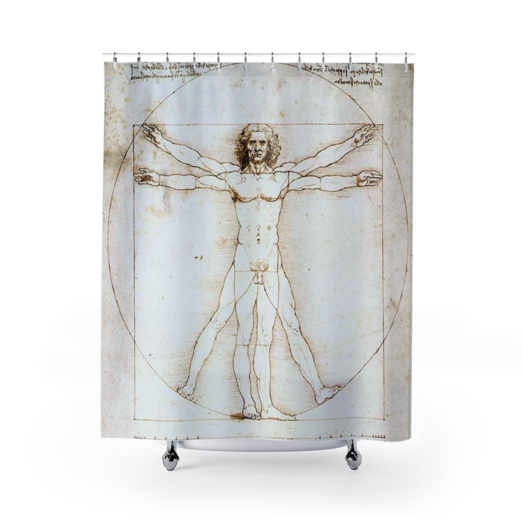 Leonardo da Vinci Vetruvian Man Shower Curtain | Shower Decor | Bathroom Decor | Bath Curtain | 74x71 Inches