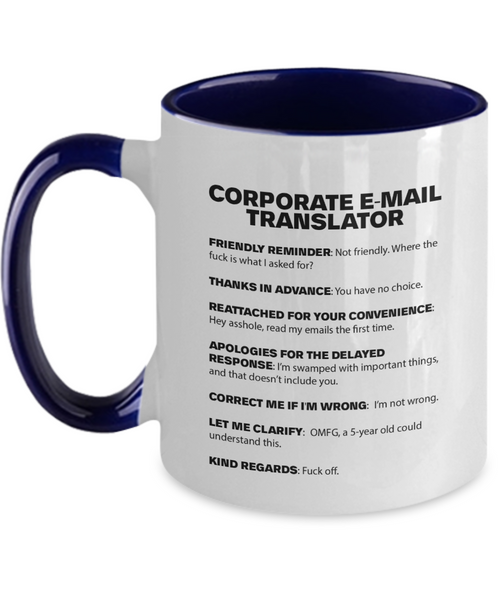 Corporate Email Translator Mug | Funny Work Mug | Co-Worker Gift | 11oz